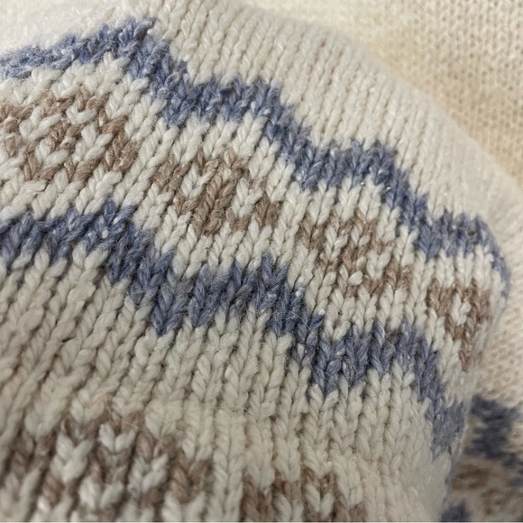 𝅺[m] Vintage White & Blue Zip-Up Snow Bunny Winter Fair Isle Print Knit Sweater - Picture 9 of 16